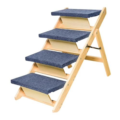 Fenteer Holz-Haustiertreppe, Hunderampe, Easy Climb, für Couch und Hochbett, stabil, mit Teppich, für alle Hunde und Katzen, zusammenklappbare Haustiertreppe, 4 Schritte von Fenteer