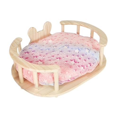 Fenteer Holzkaninchenbett mit Pad Hideaway Glatte Oberfläche süße Form kleine Tiere Schlaflebensraum Meerschweinchenbett für Ratten Igel, Oval von Fenteer