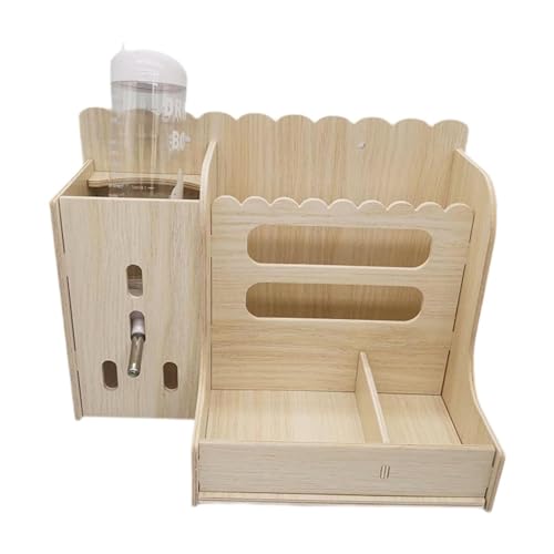 Fenteer Kaninchen Hay Feeder Kaninchen Futterspender 2 Fächer kleine Tiere Grashalter Holz Lebensmittelkrippe für kleine Haustiere Igel Igel, mit Wasserkocher von Fenteer