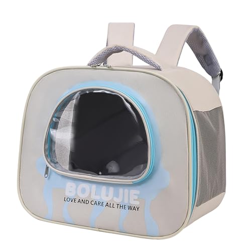 Fenteer Katzen-Rucksack, Tragetasche für Katzen beim Ausgehen, atmungsaktiv, tragbare Reisetasche, transparentes Fenster, Schultergurt, Katzen-/Hundetasche, Blau von Fenteer