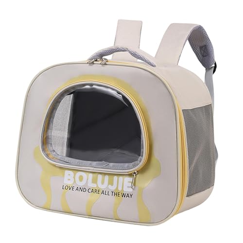 Fenteer Katzen-Rucksack, Tragetasche für Katzen beim Ausgehen, atmungsaktiv, tragbare Reisetasche, transparentes Fenster, Schultergurt, Katzen-/Hundetasche, Gelb von Fenteer
