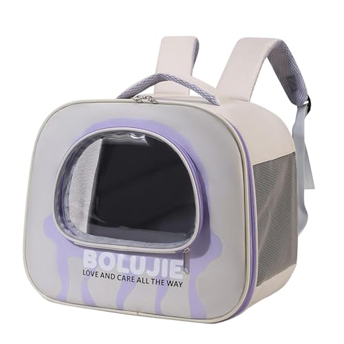 Fenteer Katzen-Rucksack, Tragetasche für Katzen beim Ausgehen, atmungsaktiv, tragbare Reisetasche, transparentes Fenster, Schultergurt, Katzen-/Hundetasche, LILA von Fenteer