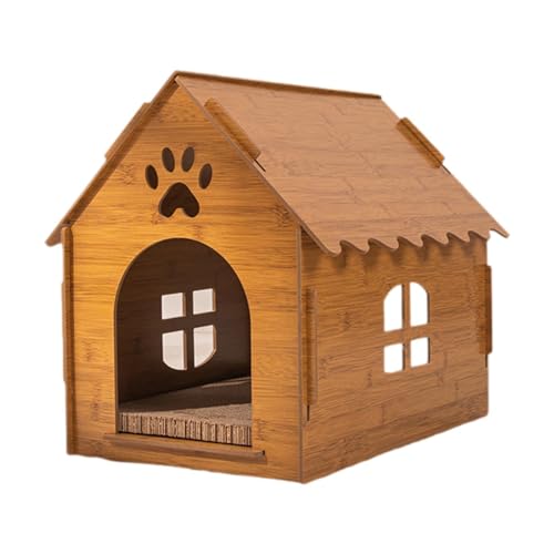 Fenteer Katzenhaus aus Holz für Hauskatzen, mit Lüftungsschlitzen, Katzenbett, Kratzfest, abnehmbares Katzennest zum Ausruhen, Spielen und Kratzen von Fenteer