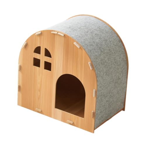 Fenteer Katzenkratzhaus aus Holz, Katzenkratzbett für Hauskatzen, gemütlich, süßes Katzenhaus-Kratzkissen für der Katze, Grauer Filz von Fenteer