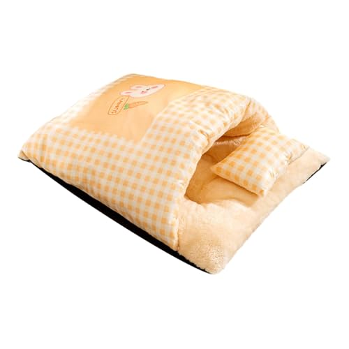 Fenteer Katzenschlafsack, Haustierschlafbett mit Kissen, warm, waschbar, bezaubernd, für Welpen und Kätzchen, bequemer Sack, Haustier-Verstecknest, L Yellow von Fenteer