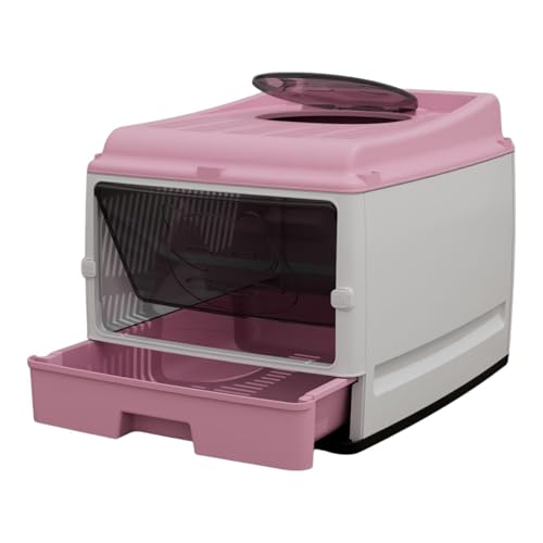 Fenteer Katzenstreubox Müllpfanne spritzsicherer Sandkasten leicht zu reinigen große Kapazität Katzensandbecken mit Spatenkätzchen -Töpfchen -Toilette, Rosa von Fenteer