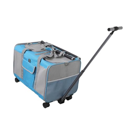 Fenteer Katzentragetasche mit Rädern, Haustier-Reisetasche für 2 kleine Katzen, Rollbare Katzen-/Hundetragetasche, Haustier-Reisetasche auf Rädern für Katzen, Blau von Fenteer