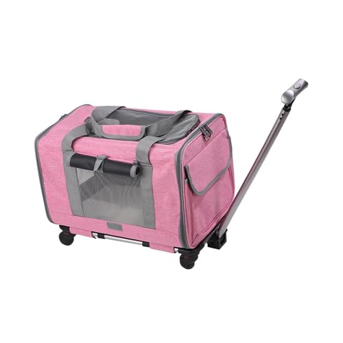 Fenteer Katzentragetasche mit Rädern, Rollbare Katzentragetasche, Faltbare, atmungsaktive Reisetasche mit Teleskopgriff für Haustiere für Park, Outdoor, ROSA von Fenteer