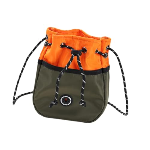 Fenteer Leckerli-Tasche für Hunde, Leckerli-Tasche für Hunde, wasserdichter, tragbarer Trainingsbeutel mit Schultergurt, Umhängetasche mit Kordelzug für, Grün Orange von Fenteer