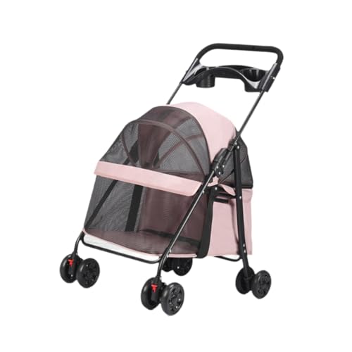 Fenteer Reisebuggy für Haustiere mit Snack-Tablett, großer Platz, tragbarer Katzenbuggy mit 4 Rädern, Reisetrage für Hunde und Katzen für und kleine, ROSA von Fenteer