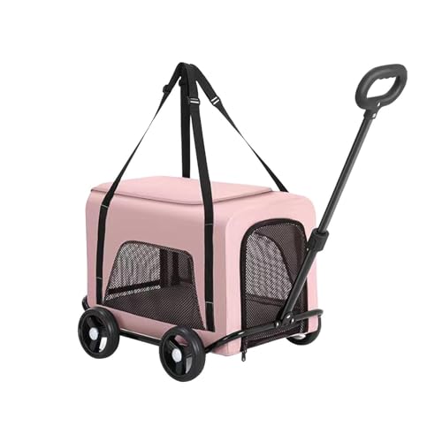 Fenteer Rollbare Katzen-/Hundetragetasche, Katzentragetasche auf Rädern, abnehmbare Plattform, Faltbare Reisetragetasche für Haustiere, Welpenkinderwagen für, ROSA von Fenteer