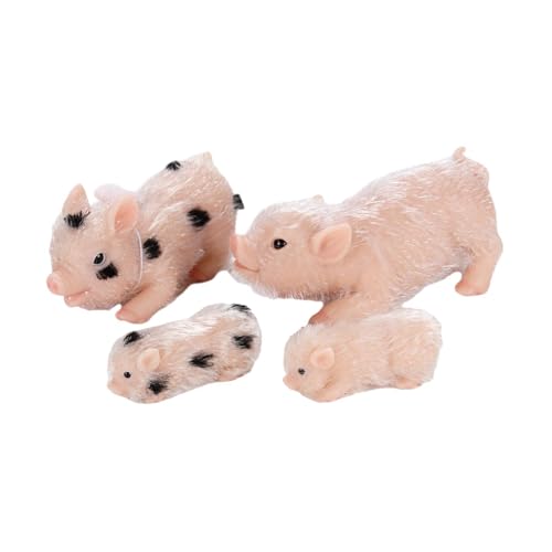 Fenteer -Schweine-Set, Mini-Reborn-Ferkel, Neugeborenes Tierschwein, Puppenspielzeug, süße Bauernhaus-Silikonschweine, Miniatur-Schweinespielzeug-Set, 4 Stück von Fenteer