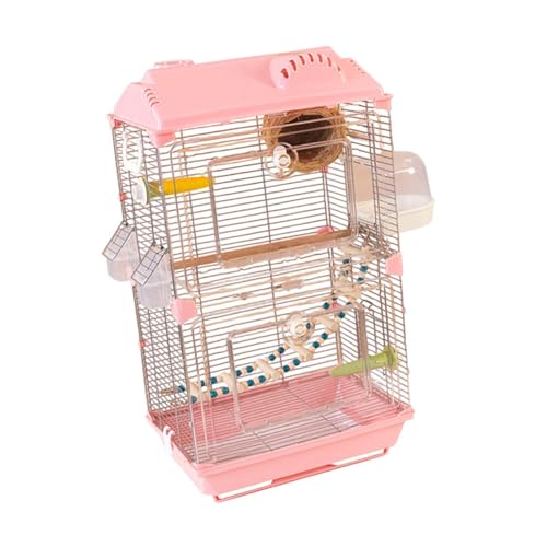 Fenteer Spielen Sie Vogelkäfig mit Stand Accessoires Home Decor Large Birdcage Doppelschicht für Finkbuße Papageien Conures Papageien, Rosa von Fenteer