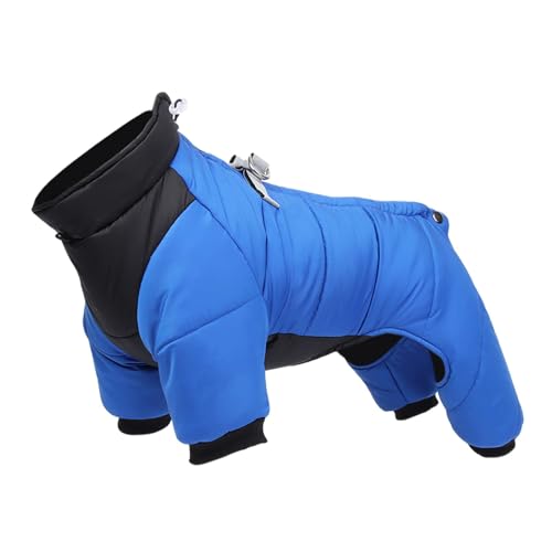 Fenteer Warme Hundekleidung, reflektierender Ganzkörper-Schneeanzug für Hunde mit Reißverschluss, Rollkragen-Winterjacke für Hunde, Hundemantel für, Blau 2XL von Fenteer