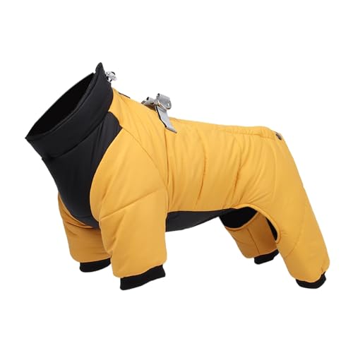 Fenteer Warme Hundekleidung, reflektierender Ganzkörper-Schneeanzug für Hunde mit Reißverschluss, Rollkragen-Winterjacke für Hunde, Hundemantel für, gelb XL von Fenteer