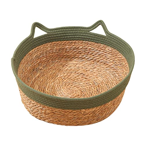 Fenteer Weaving Pet Cat Bed Cat Bed Basket Wear Resistant Handmade Kennel Portable Hand Woven Kitten Bed Kennel Pet Bed Pet House for Indoor Cats, grün 35cmx13cm von Fenteer