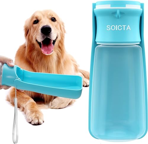 Trinkflasche Hunde für Unterwegs zum Gehen 560ml oder 350ml Hundetrinkflasche für Unterwegs für Welpen Kleine Mittel Große Trinkflasche Hund Hunde Trinkflasche to Go(570ml Blau) von SOICTA