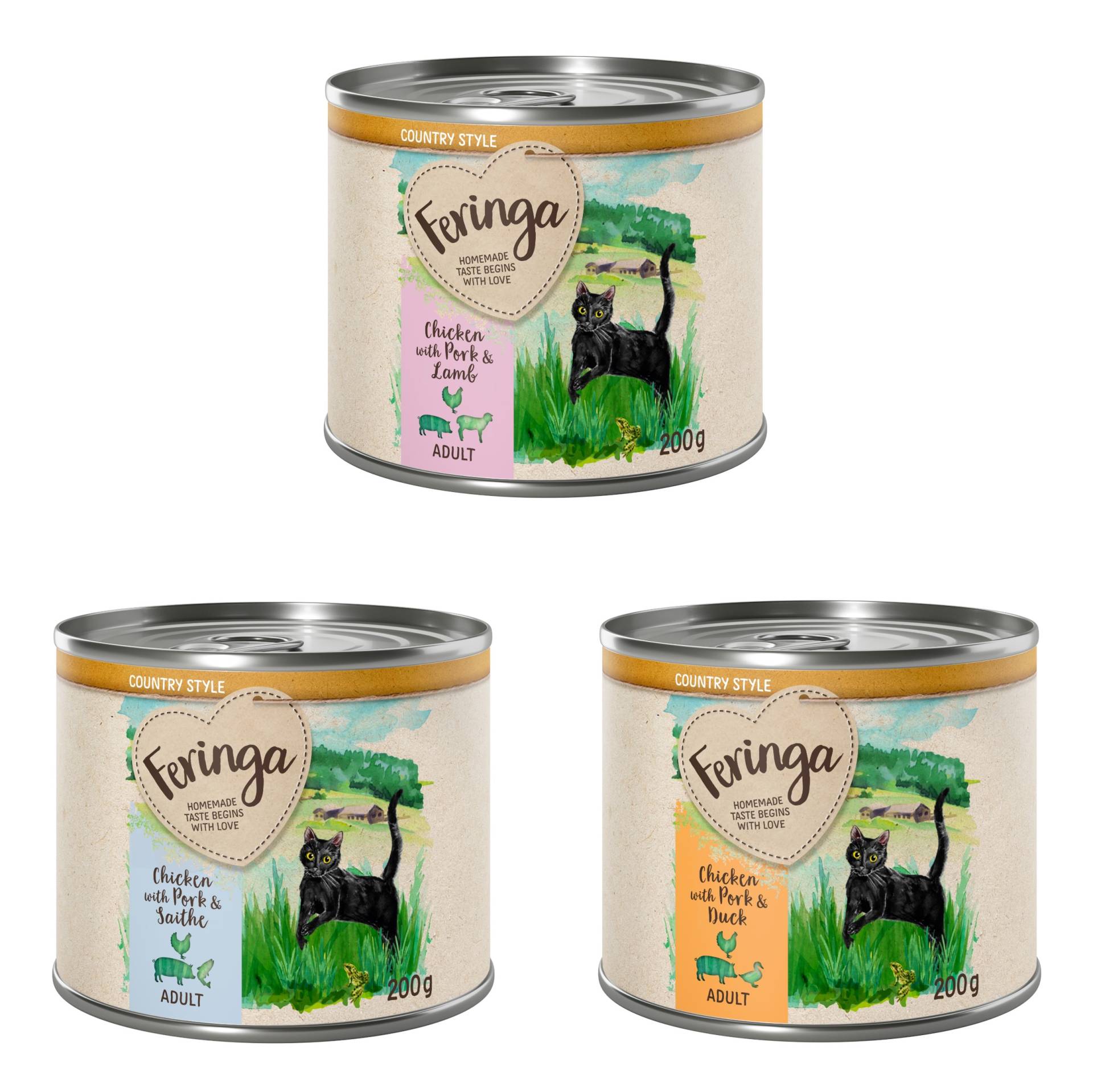 20 + 4 Feringa GRATIS Country Style Menü 24 x 200 g - Mixpaket 2: Ente, Lamm, Seelachs von Feringa