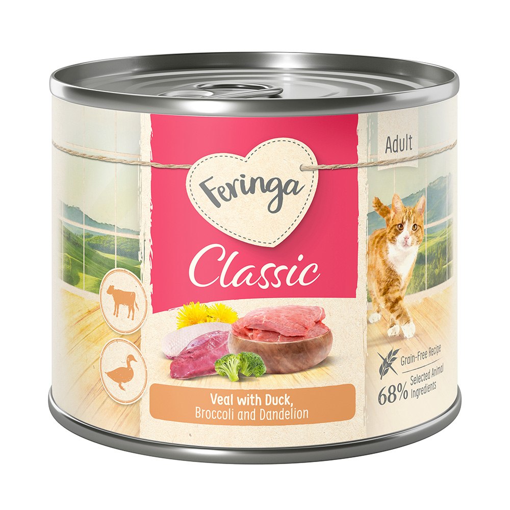 - 20% Feringa Katzenfutter nass 12 x 200 g  - Classic Meat Ente & Kalb 12 x 200 g von Feringa