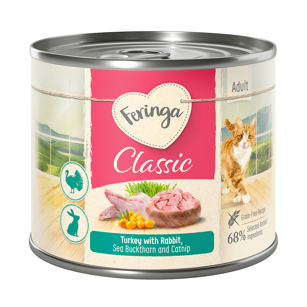 - 20% Feringa Katzenfutter nass 12 x 200 g  - Classic Meat Kaninchen & Truthahn 12 x 200 g von Feringa