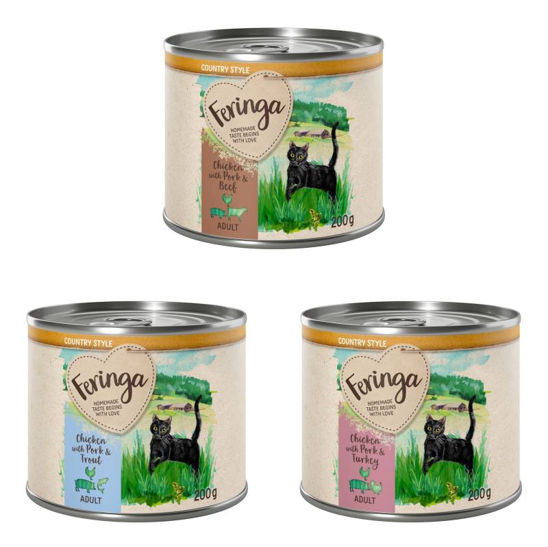 - 20% Feringa Katzenfutter nass 12 x 200 g  - Country Style Mixpaket 1: Truthahn, Rind, Forelle 12 x 200 g von Feringa