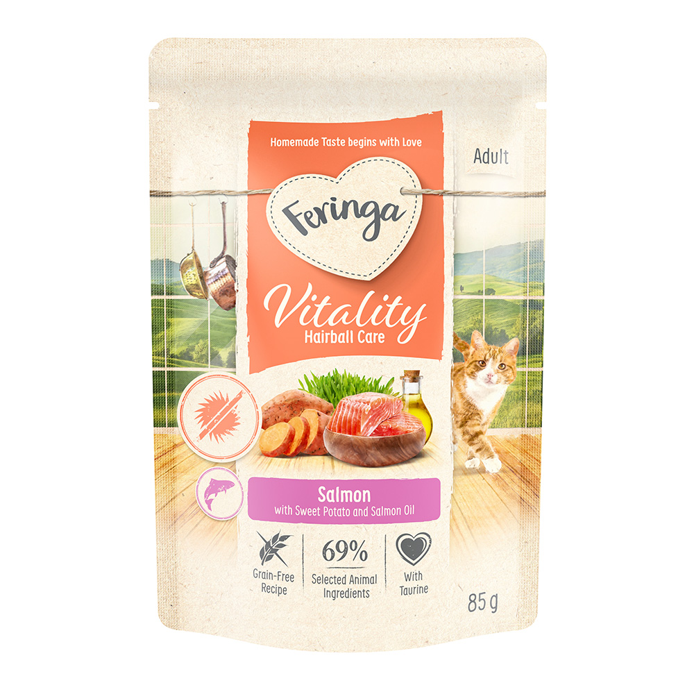 20% Rabatt! Feringa Vitality Katzenfutter nass - Anti- Haarballen-Lachs 24 x 85 g von Feringa