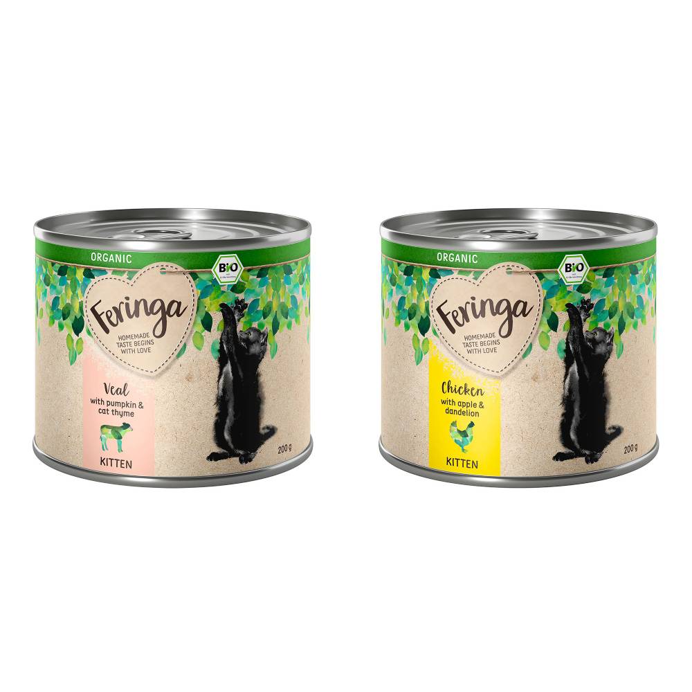 Feringa Bio Menü Kitten 6 x 200 g - Bio gemischtes Paket  (Huhn, Kalb) von Feringa