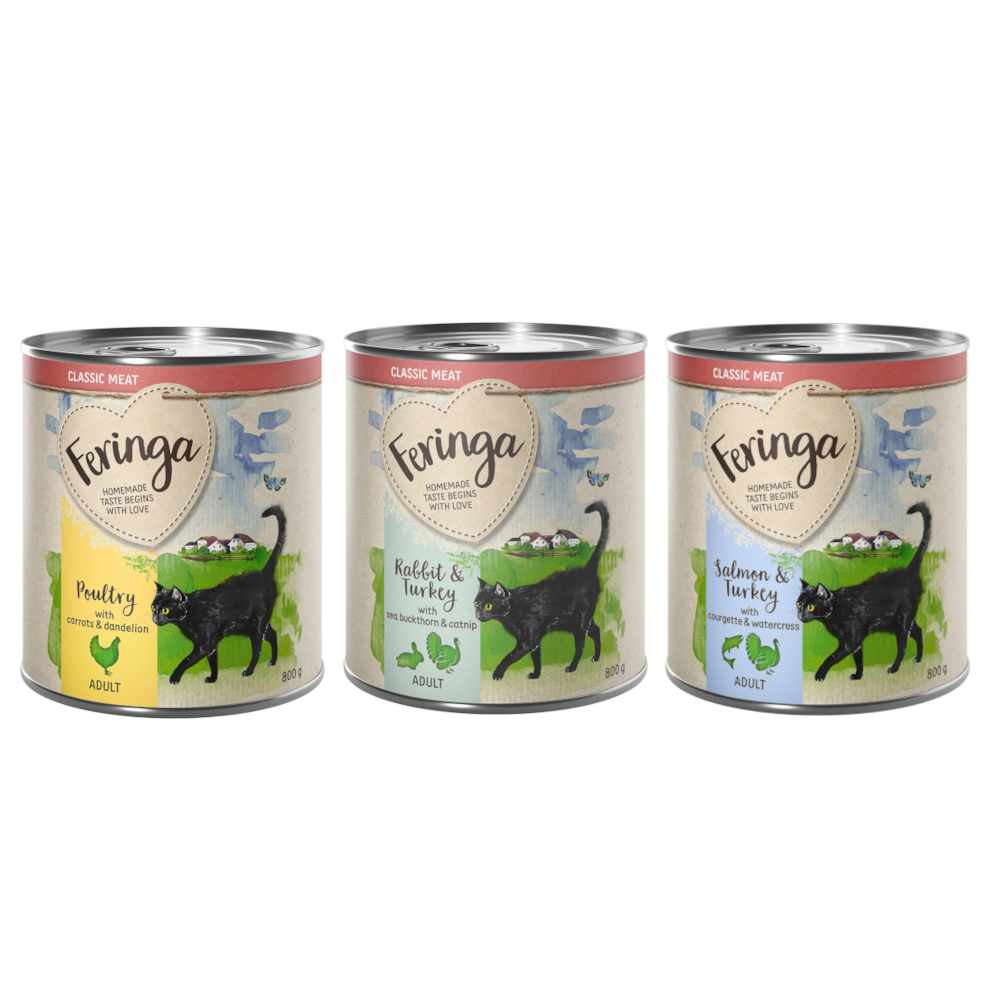 Feringa Classic Meat Menü 6 x 800 g - Mixpaket 2 (Geflügel, Lamm & Kaninchen, Huhn & Forelle) von Feringa