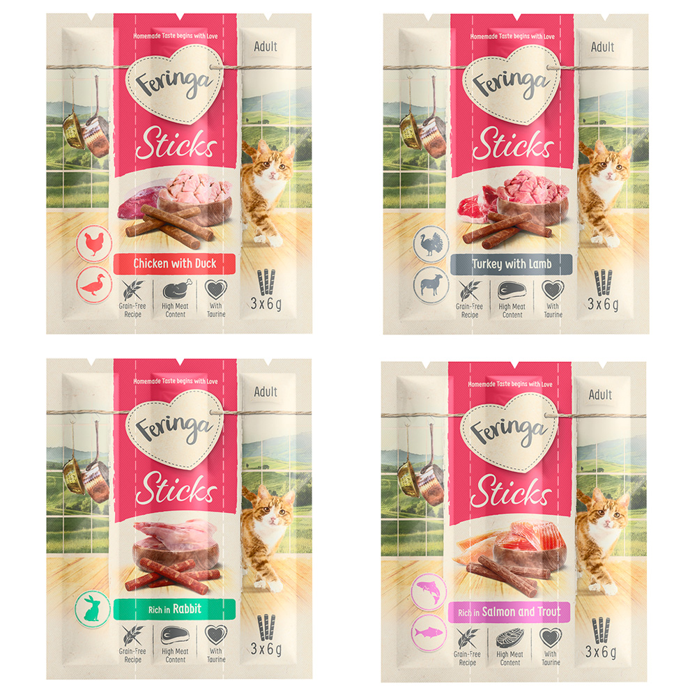 Probiermix Feringa Sticks 12 x 6 g Truthahn/Lamm, Huhn/Ente, Lachs/Forelle, Kaninchen Probiermix Feringa Sticks 12 x 6 g Truthahn/Lamm, Huhn/Ente, Lachs/Forelle, Kaninchen von Feringa