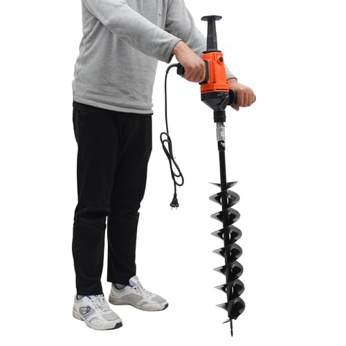 Fermoirper Gartenbohrer Erdbohrer für Bohrmaschine,220V 1900W Elektrische Grabungswerkzeug zum Pflanzen mit Bohraufsatz,Bauernhöfen,Parks,Gärten(Kabelarbeiten) (Orange+120mm Doppelblatt Bohrer) von Fermoirper