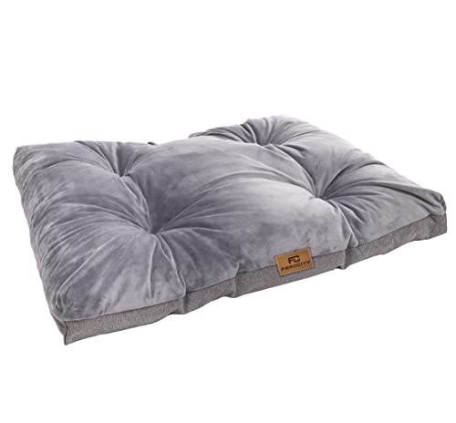 Ferocity Hundebett Hundematte waschbares Hundesofa Zweiseitig, Hundekissen aus Cordura und Samt, Grau und Flachs 100x80 [123] von Ferocity