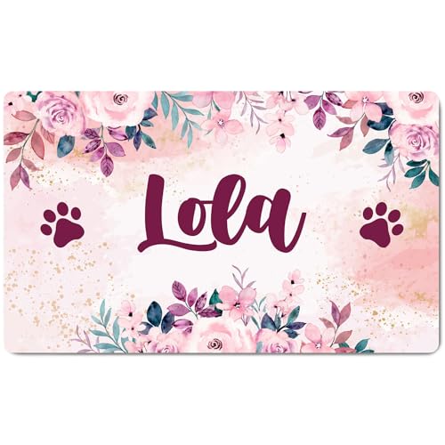 Ferocity Personalisierte Napfunterlage mit Namen | Fressnapf Matte für Hunde und Katzen | Größe 45 x 75 cm | 4 mm Gummierte Unterlage & Schuhmatte | Haustier Motiv | Farbe Flowers [140] von Ferocity