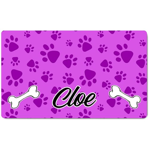 Ferocity Personalisierte Napfunterlage mit Namen | Fressnapf Matte für Hunde und Katzen | Größe 45 x 75 cm | 4 mm Gummierte Unterlage & Schuhmatte | Haustier Motiv | Farbe Violet Paws [140] von Ferocity