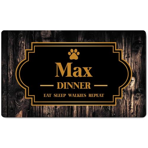 Ferocity Personalisierte Napfunterlage mit Namen | Fressnapf Matte für Hunde und Katzen | Größe 45 x 75 cm | 4 mm Gummierte Unterlage & Schuhmatte | Haustier Motiv | Farbe Wood Back [140] von Ferocity