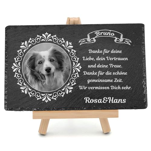 Personalisierbare Gedenktafel | Haustier Grabstein aus Schiefer | 20 x 30 cm | Vierbeiner Tiergrabstein mit UV-Druck | Individueller Text und Foto Erinnerungstafel für verstorbenen Hund [166] von Ferocity