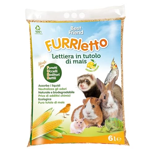 Best Friend Furrletto Kaninchenstreu aus Maiskraut, 6 l, geruchshemmend, natürlich, biologisch abbaubar, biologisch, ideal für Vögel, Frettchen, Nagetiere, Reptilien, Zitronenaroma von Ferplast