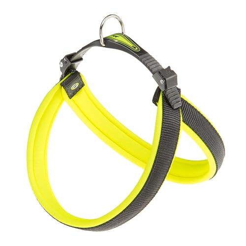 Ferplast Ergonomisches Hundegeschirr AGILA Fluo 4, ausgezeichnete Passform, Kordelzug-Verschluss, weiche Polsterung, A = B 42 ÷ 70 cm 20 mm Neongrün von Ferplast