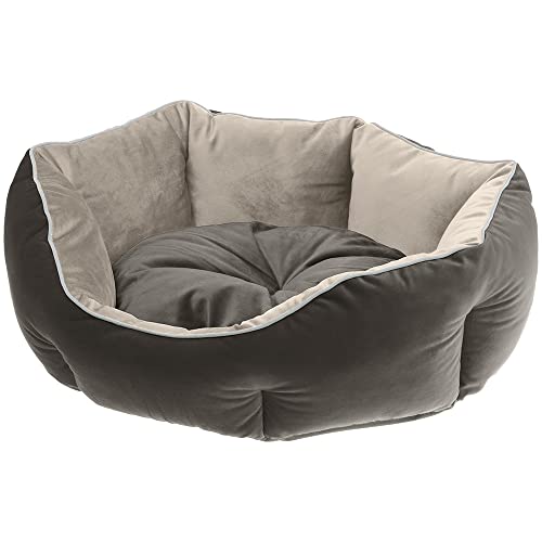 Ferplast Hundekörbchen Hundesofa Katzenbett QUEEN 45 mit Kissen, Kuschelbett für Haustiere, beidseitig nutzbar, weicher Samt, waschbar, 44 x 40 x H 16 cm, grau von Ferplast