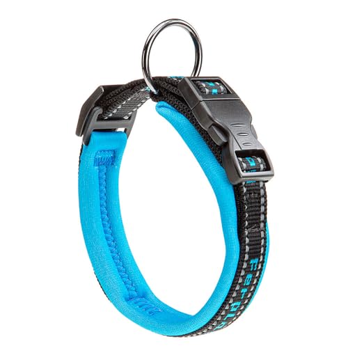 Ferplast Hundehalsband Sport Dog, Weich Gepolstertes Nylon Hunde Halsband für mittelgroße Hunde, Verstellbare und Reflektierend, Größe: 2 cm (33-43 cm), Blau von Ferplast