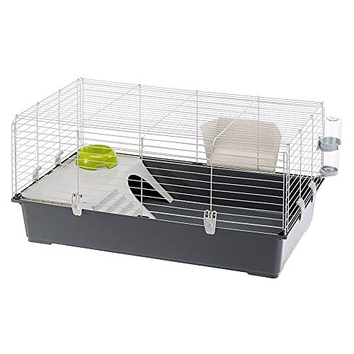 FERPLAST Nagetierkäfig RABBIT 100 für Kaninchen, Meerschweinchen, Meerschweinchen, aus Metall, inklusive Zubehör: Futterkrippe, Trinkflasche, Haus, Schüssel. 95x57xh46cm von Ferplast