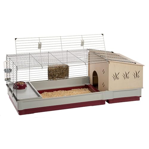 FERPLAST - Meerschweinchen Käfig - Hasenkäfig - Kaninchenkäfig - Häuschen und Zubehör Inklusive - Viel Platz für Kaninchen - Öffnenden & Modular 142 x 60 x h 50 cm - Krolik, 140 Plus von Ferplast