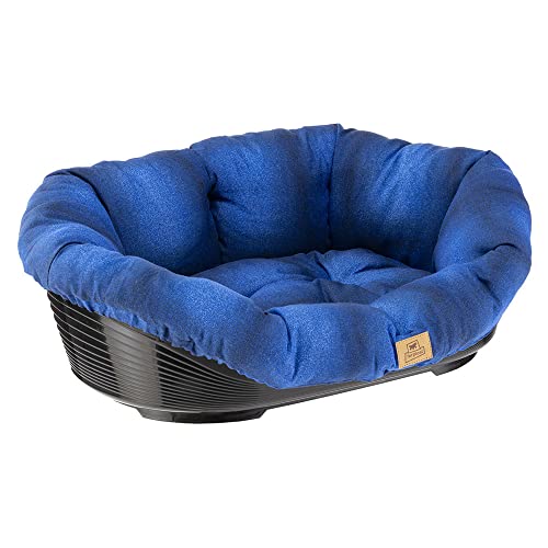 Feplast 70224090 Kunststoffbett für Hunde und Katzen mit gepolstertem Futter Sofa' 4, Tierkorb, Bequeme Unterstützung für die Minze, Baumwollkissen inklusive, 64 x 48 x 25 cm Jeans von Ferplast