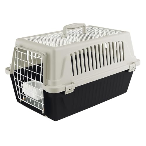 Ferplast Transportbox Katze, Hundetransportbox kleine Hunde und Katzen bis max. 5 kg, aufklappbares Dach, mit Kissen und Napf, Lüftungsschlitze, 32,5x48xH 29 cm,Transportbehälter Atlas 10 Open von Ferplast