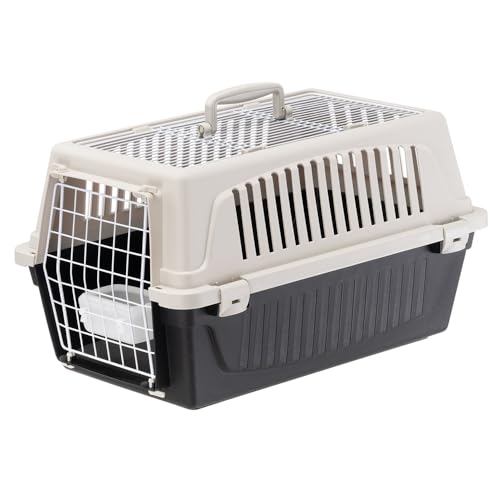 Ferplast Transportbox Katze, Hundetransportbox kleine Hunde und Katzen bis 8 kg, Dach zu öffnen, mit Kissen und Napf, Lüftungsschlitze, 37x58xH 32cm, Transportbehälter Atlas 20 Open von Ferplast