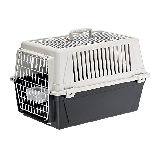 Ferplast Katzentransportbox, kleine mittelgroße Hundetransportbox, Hunde und Katzen bis 15 kg, mit Kissen und Napf, Lüftungsschlitze, 40x60xH38 cm, Transportbehälter Atlas 30 Open von Ferplast