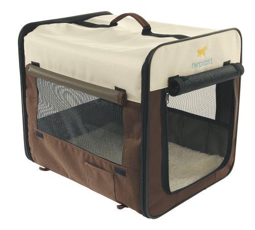 Ferplast Hunde Transportbox, Faltbare Hundehütte, wasserabweisend, tragbar, transportabel, Metallrahmen, Griffen, Taschen, Größe M, 60 x 42 x h 42 cm. von Ferplast