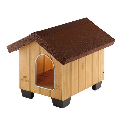 Ferplast Hundehütte DOMUS MINI aus FSC-Holz, Hundehaus Outdoor Wetterfest, Isolierende Kunststofffüße, Tür mit Bissschutzkante aus Aluminium, 47 x 61 x h 44 cm. von Ferplast