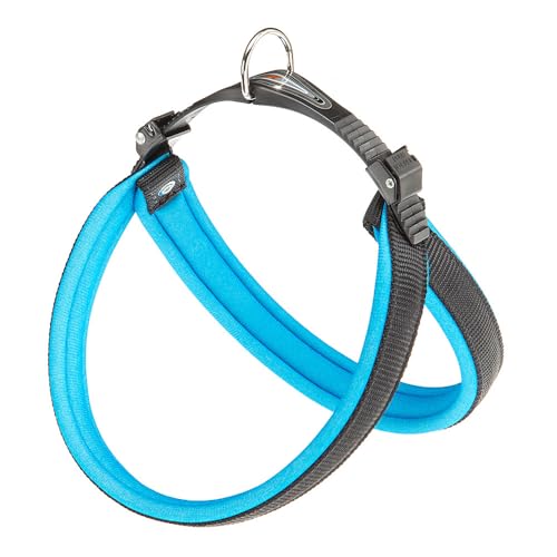 Ferplast Ergonomisches Hundegeschirr AGILA FLUO 5, ausgezeichnete Passform, doppelter Mikroregulations-Verschluss, weiche Polsterung, A = B 50 ÷ 58 cm 20 mm Blau von Ferplast