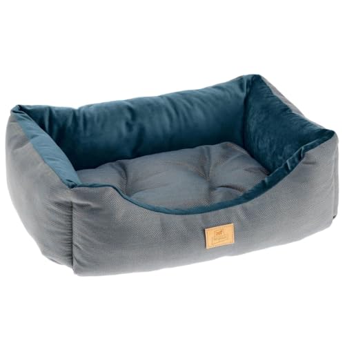 Ferplast Katzenbett Hundebett CHESTER 50, mit Doppelseitigem Kissen, Tweed und Samt, Waschbar, Blau von Ferplast