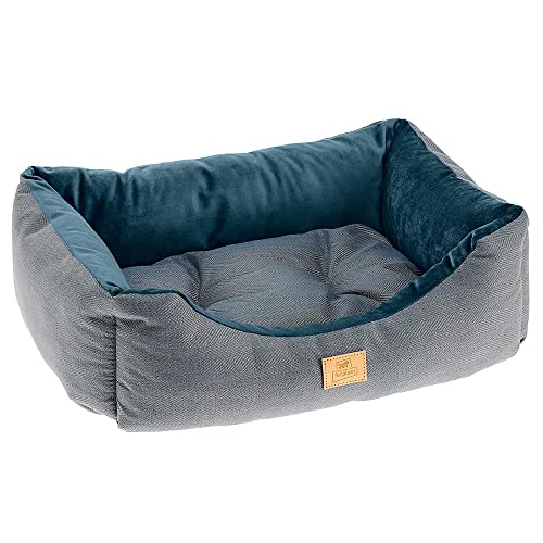 Ferplast Katzenbett Hundebett CHESTER 60, mit Doppelseitigem Kissen, Tweed und Samt, Waschbar, Blau von Ferplast